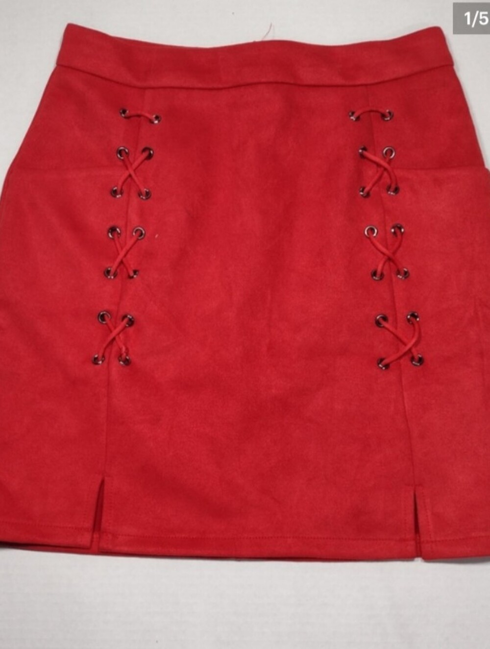 Red Lace-Up Faux Suede Mini Skirt Size Small Y2K